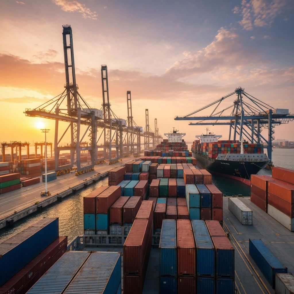 Modern cargo port with container ships